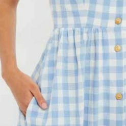 Anorak Louche Clover Picnic Check Button Through Midi Dress Blue