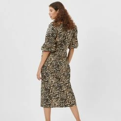 Anorak Minimum Leopina Leopard Print Midi Dress V Neck