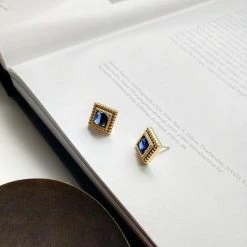 Anorak Goldplated On Sterling Silver And Blue Square Diamantes Stud