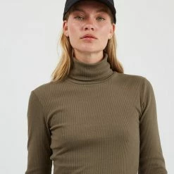 Anorak Minimum Rolli Roll Neck Polo Ribbed Tigers Eye Olive Modal