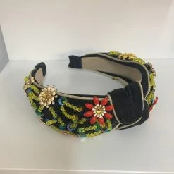 Anorak Beautiful Floral Beaded Black Wide Hair Headband