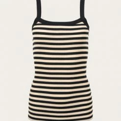 Anorak Knowledge Cotton Rose Strap Vest Top Black Cream Stripe