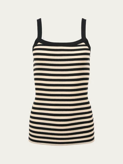 Anorak Knowledge Cotton Rose Strap Vest Top Black Cream Stripe 1 Anorak Knowledge Cotton Rose Strap Vest Top Black Cream Stripe