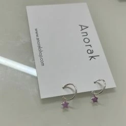Anorak Sterling Silver Lilac Enamel Hoop Star Earrings