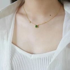 Anorak 18 K Gold Plated Emerald Zircon Necklace