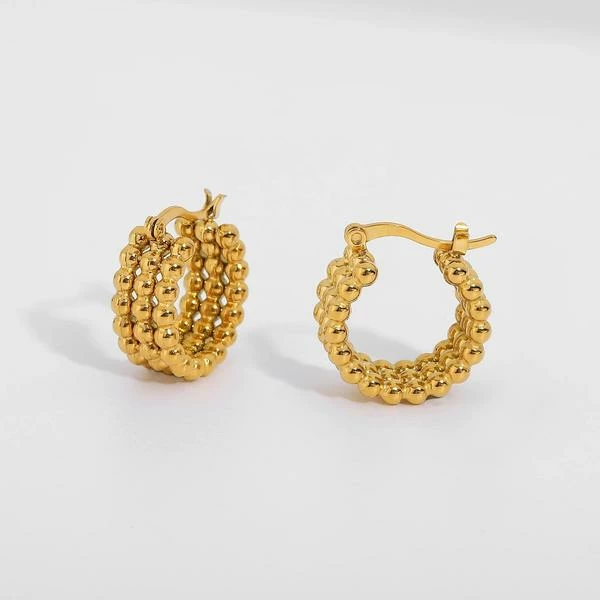 Anorak 18 K Gold Plated Round Bead Hoop Earrings 1 Anorak 18 K Gold Plated Round Bead Hoop Earrings