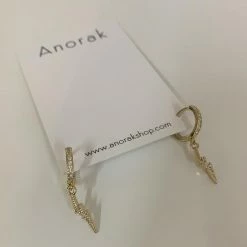 Anorak 18k Gold Plated Huggy Hoop Earrings Lightening Bolts Diamanté