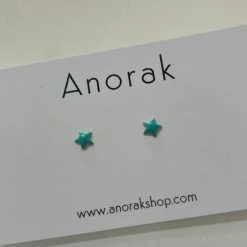 Anorak Little Green Enamel Star Studs Sterling Silver Earrings