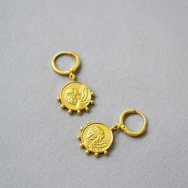 Anorak 18 K Gold Plated Hug Hoop Coin Earrings 1 Anorak 18 K Gold Plated Hug Hoop Coin Earrings