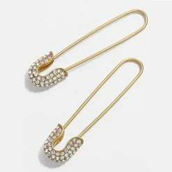 Anorak Gold Plated And Crystal Safety Pin Earrings