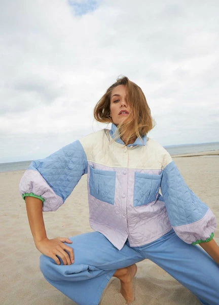 Anorak Coster Copenhagen Quilted Jacket Colour Block Blue Cream Lilac 3 Anorak Coster Copenhagen Quilted Jacket Colour Block Blue Cream Lilac