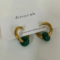 Anorak Gold Plated Chunky Hoops Green