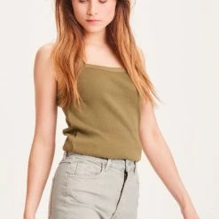 Anorak Knowledge Cotton Rose Strap Vest Top Khaki