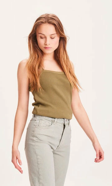 Anorak Knowledge Cotton Rose Strap Vest Top Khaki 1 Anorak Knowledge Cotton Rose Strap Vest Top Khaki
