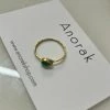 Anorak Gold Plated Sterling Silver Green Stone Ring
