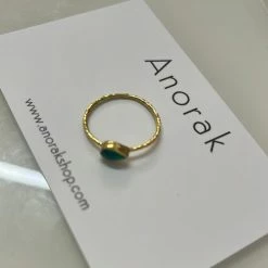 Anorak Gold Plated Sterling Silver Green Stone Ring
