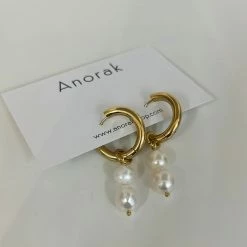 Anorak Chunky Gold Plated Hoops With Freshwater Pearls