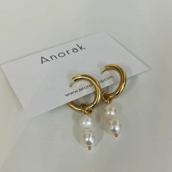 Anorak Chunky Gold Plated Hoops With Freshwater Pearls 1 Anorak Chunky Gold Plated Hoops With Freshwater Pearls