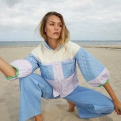 Anorak Coster Copenhagen Quilted Jacket Colour Block Blue Cream Lilac