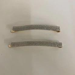 Anorak Pair Of Silver Glitter Hair Slides Clips