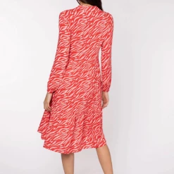 Anorak Pink Tiger Print Tiered Midi Dress