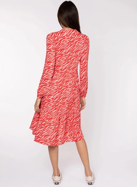 Anorak Pink Tiger Print Tiered Midi Dress 1 Anorak Pink Tiger Print Tiered Midi Dress