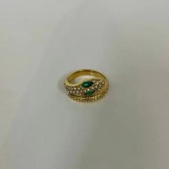 Anorak Gold Plated Snake Ring Green Eyes