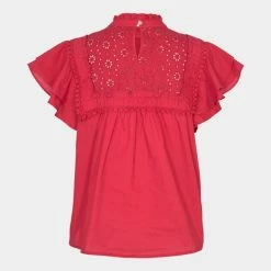 Anorak Sofie Schnoor Red Lace Panel Cotton Blouse Top Shirt