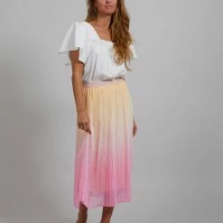 Anorak Coster Copenhagen Dip Dyed Pleated Maxi Skirt Pink Orange
