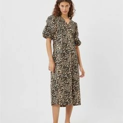 Anorak Minimum Leopina Leopard Print Midi Dress V Neck