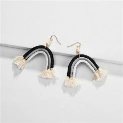 Anorak Boho Fabric Rainbow Earrings Black Grey White
