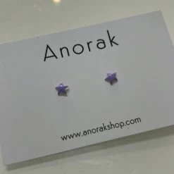 Anorak Little Lilac Enamel Stars Sterling Silver Studs Earrings