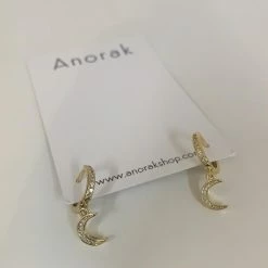 Anorak 18k Gold Plated Huggy Hoop Earrings Moon Diamanté