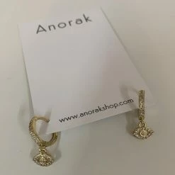 Anorak 18k Gold Plated Huggy Hoop Small Protective Eye Earrings Diamanté