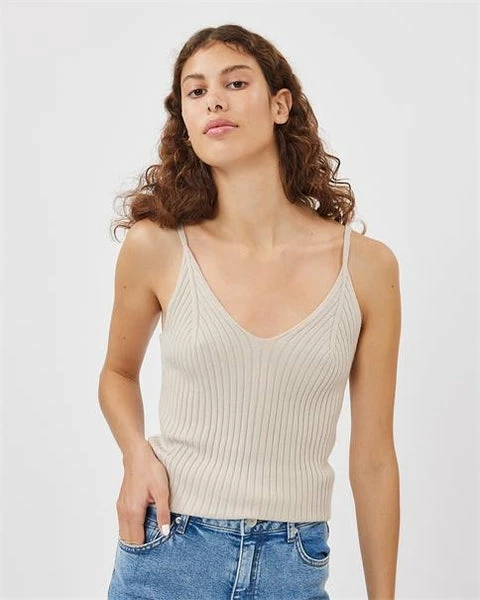 Anorak Minimum Tappi Rib Knit Top Strappy Tank Beige 1 Anorak Minimum Tappi Rib Knit Top Strappy Tank Beige