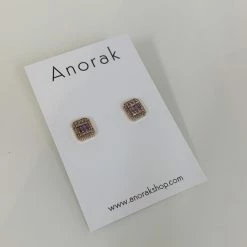 Anorak 18K Gold Plated Purple Zircon Crystal Stud Earrings