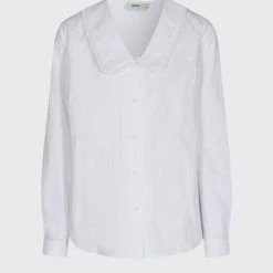 Anorak Moves Raville White Cotton Lace Edged V Neck Blouse Shirt