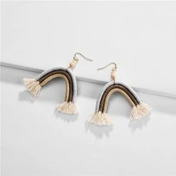 Anorak Boho Rainbow Fabric Rainbow Earrings Blue Brown Cream