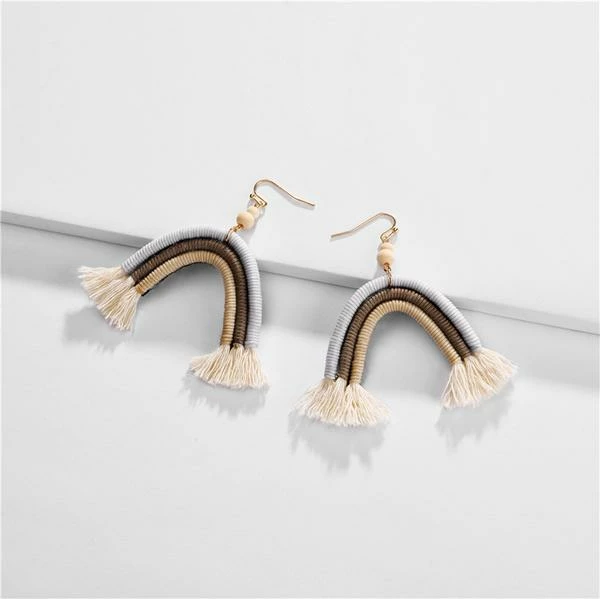 Anorak Boho Rainbow Fabric Rainbow Earrings Blue Brown Cream 1 Anorak Boho Rainbow Fabric Rainbow Earrings Blue Brown Cream