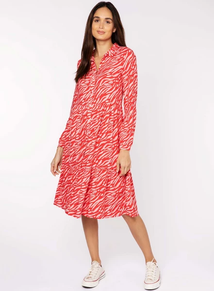 Anorak Pink Tiger Print Tiered Midi Dress 2 Anorak Pink Tiger Print Tiered Midi Dress