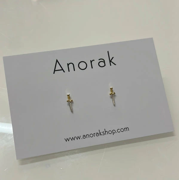 Anorak Sterling Silver Gold Plated Dagger Studs Earrings 1 Anorak Sterling Silver Gold Plated Dagger Studs Earrings