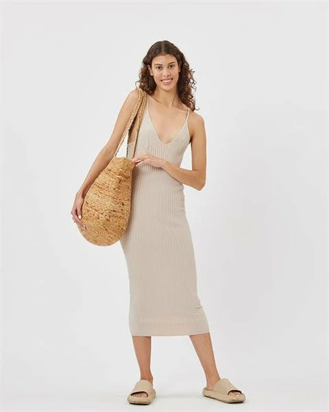 Anorak Minimum Strappy Rib Knit Bodycon Dress Midi Beige 1 Anorak Minimum Strappy Rib Knit Bodycon Dress Midi Beige