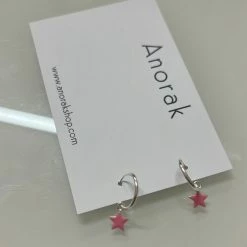 Anorak Sterling Silver Pink Enamel Hoop Earrings