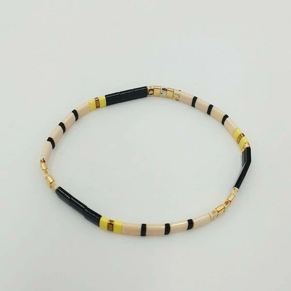 Anorak Delicate Beaded Bracelet Yellow Beige Black And Gold 1 Anorak Delicate Beaded Bracelet Yellow Beige Black And Gold