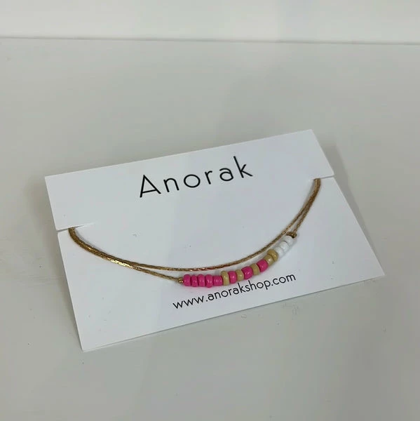 Anorak Ankle Bracelet Gold With Pink Beads 1 Anorak Ankle Bracelet Gold With Pink Beads