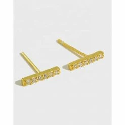 Anorak Gold Plated On Sterling Silver Pave Bar Studs
