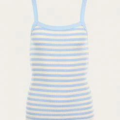 Anorak Knowledge Cotton Strap Vest Top Blue Cream Stripe