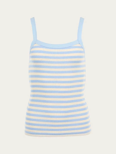 Anorak Knowledge Cotton Strap Vest Top Blue Cream Stripe 1 Anorak Knowledge Cotton Strap Vest Top Blue Cream Stripe