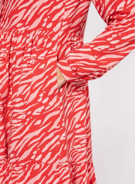 Anorak Pink Tiger Print Tiered Midi Dress 3 Anorak Pink Tiger Print Tiered Midi Dress