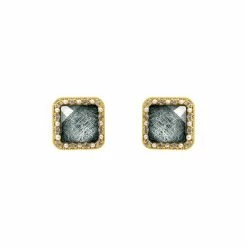 Anorak Blue Square Resin Earrings With Gold Plated Edge And Pave Studs